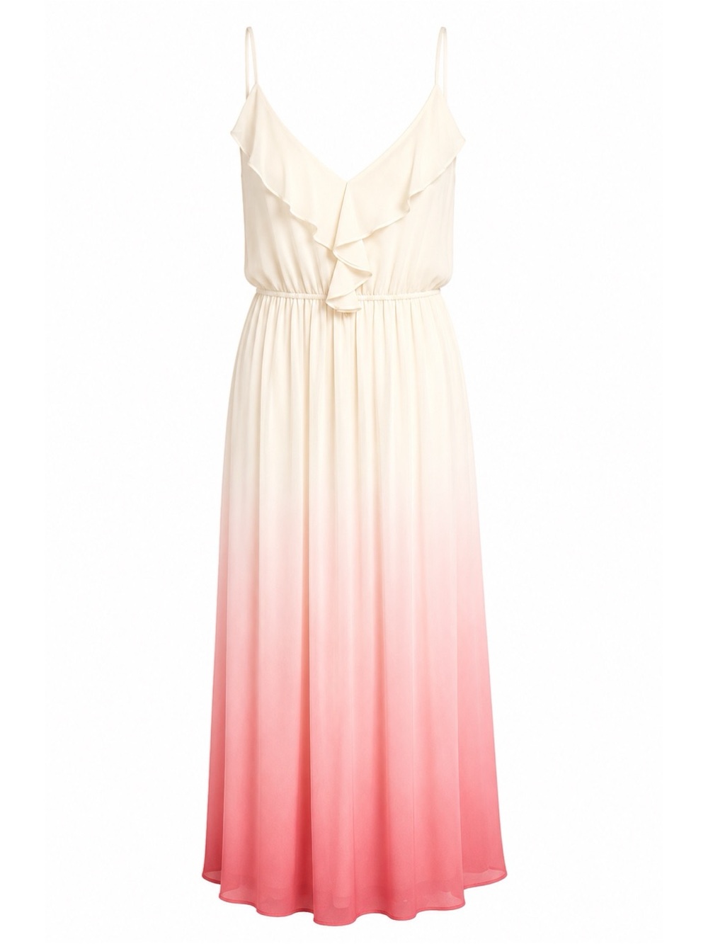 LC Lauren Conrad Cream & Pink Ombré Ruffle Maxi Dress Womens Size M